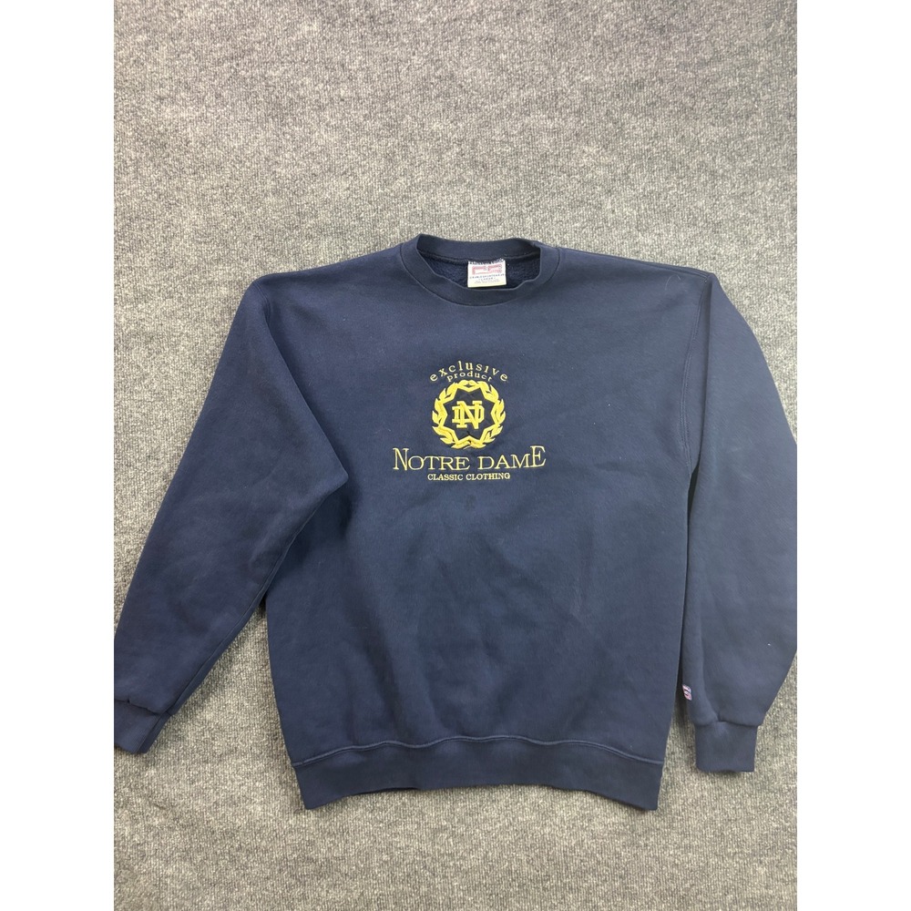 Vintage Notre Dame Sweatshirt Mens Large Navy Classic Embroidered Fighting Irish